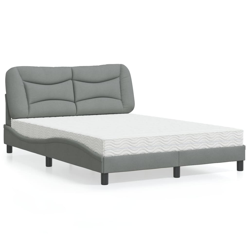 vidaXL Pat cu saltea, gri deschis, 140x200 cm, material textil