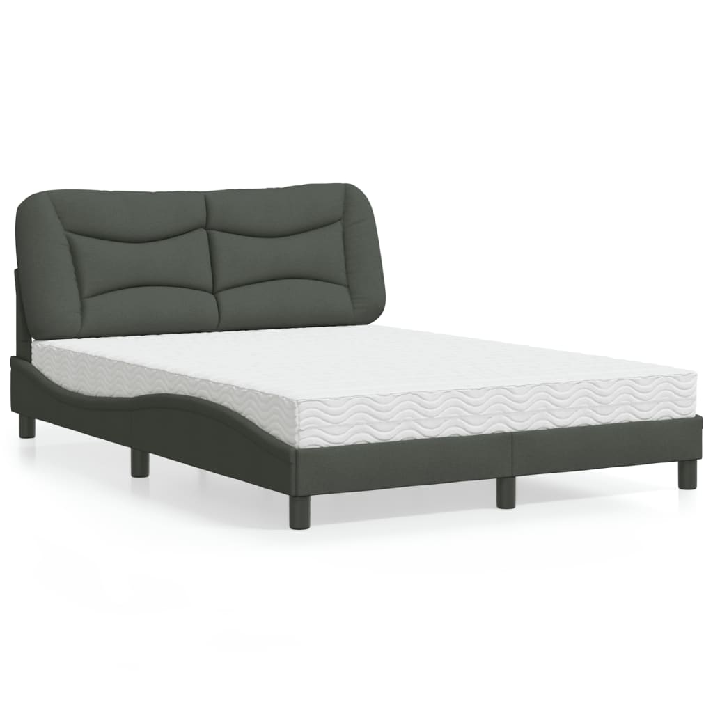 vidaXL Bett mit Matratze "Hvar" Dunkelgrau 140x200 cm Stoff