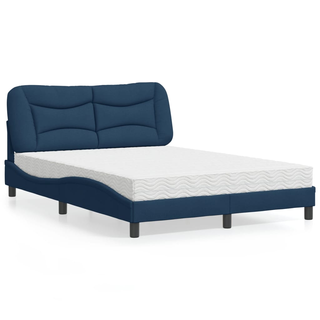 vidaXL Bett mit Matratze "Hvar" Blau 140x200 cm Stoff