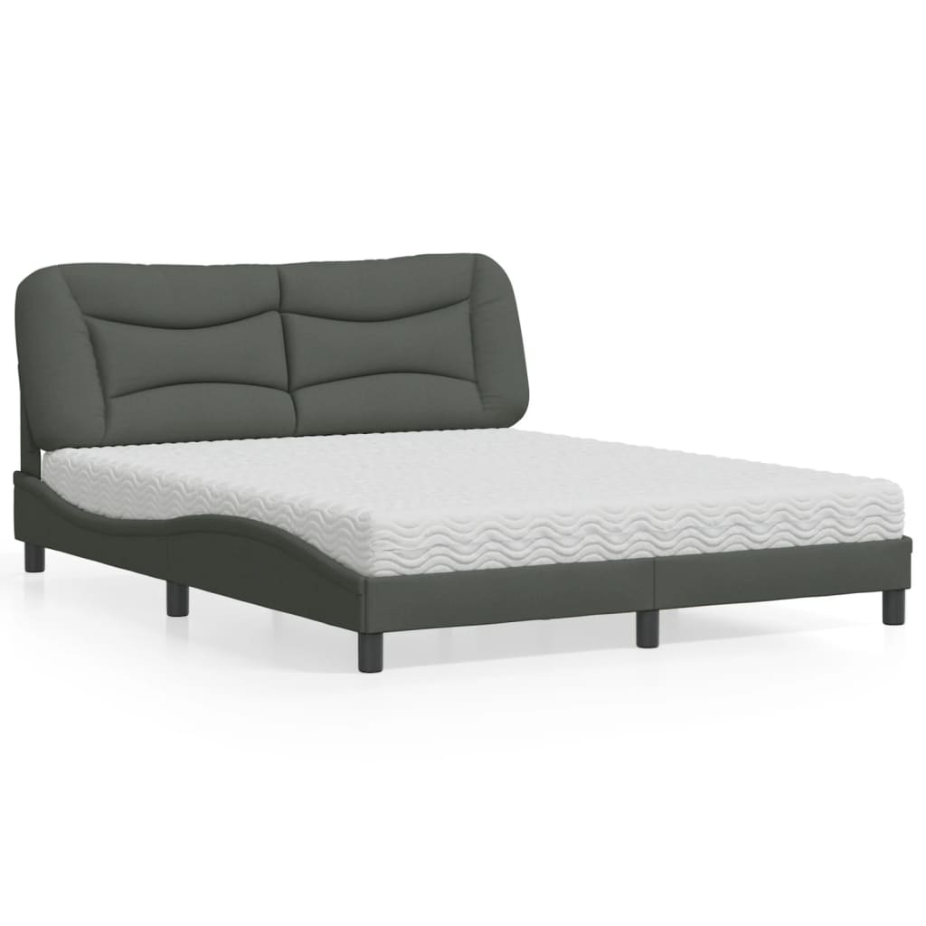 vidaXL Bett mit Matratze "Hvar" Dunkelgrau 160x200 cm Stoff
