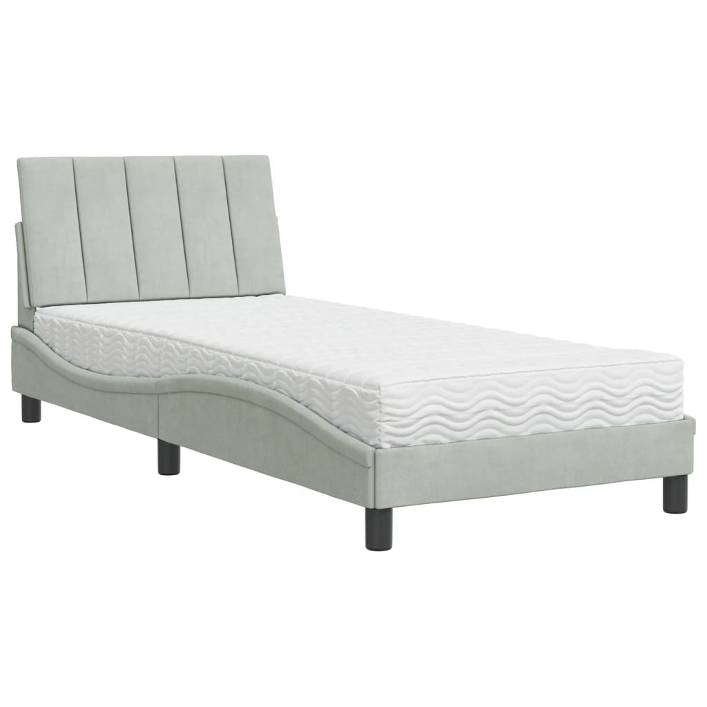 vidaXL Bed met matras "Hanko" fluweel lichtgrijs 80x200 cm grijs, foto 3