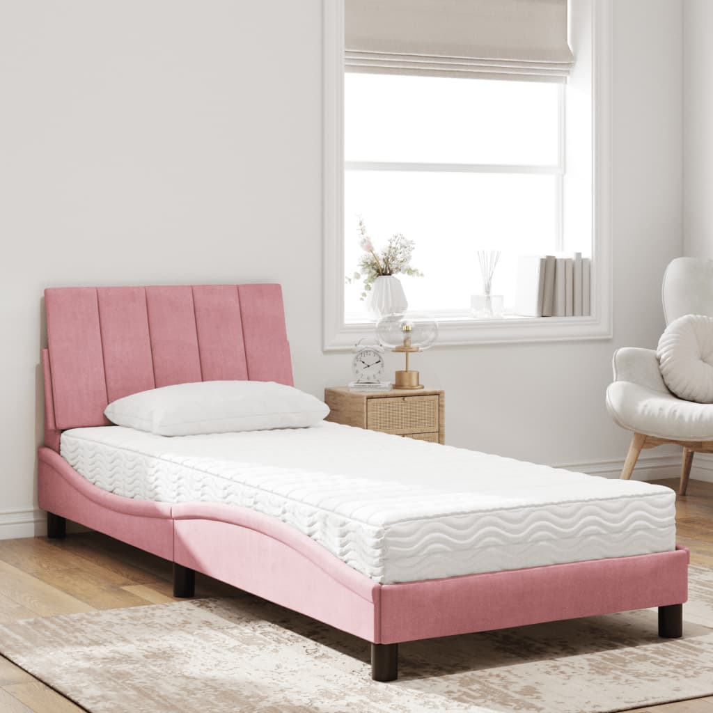 Thumbnail - vidaXL Bett mit Matratze "Hanko" Rosa 80x200 cm Samt