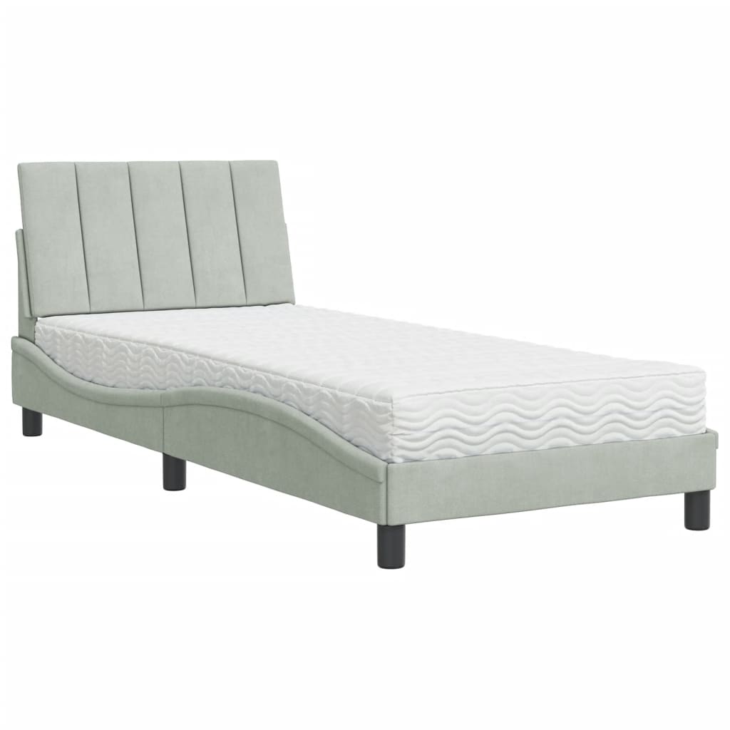 vidaXL Bed met matras "Hanko" fluweel lichtgrijs 90x190 cm grijs, foto 3