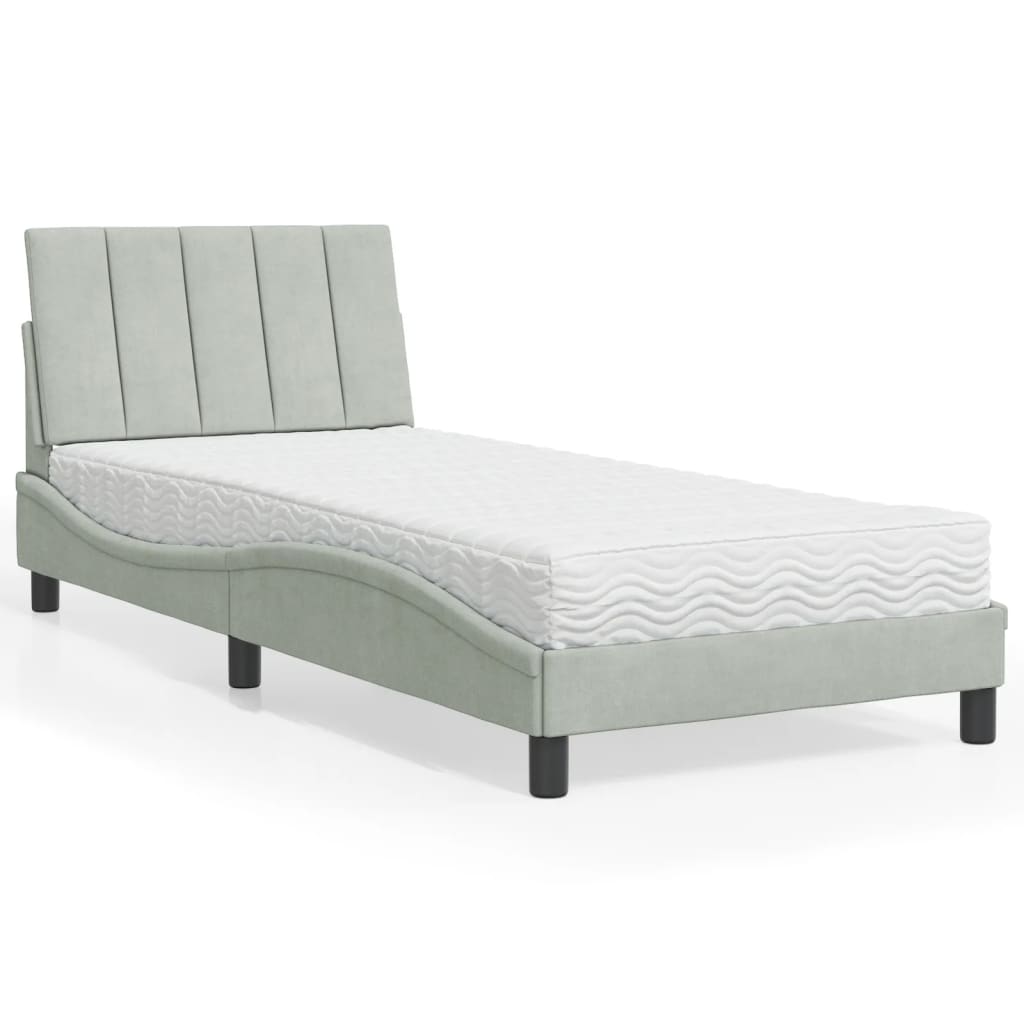 vidaXL Bett mit Matratze "Hanko" Hellgrau 90x190 cm Samt