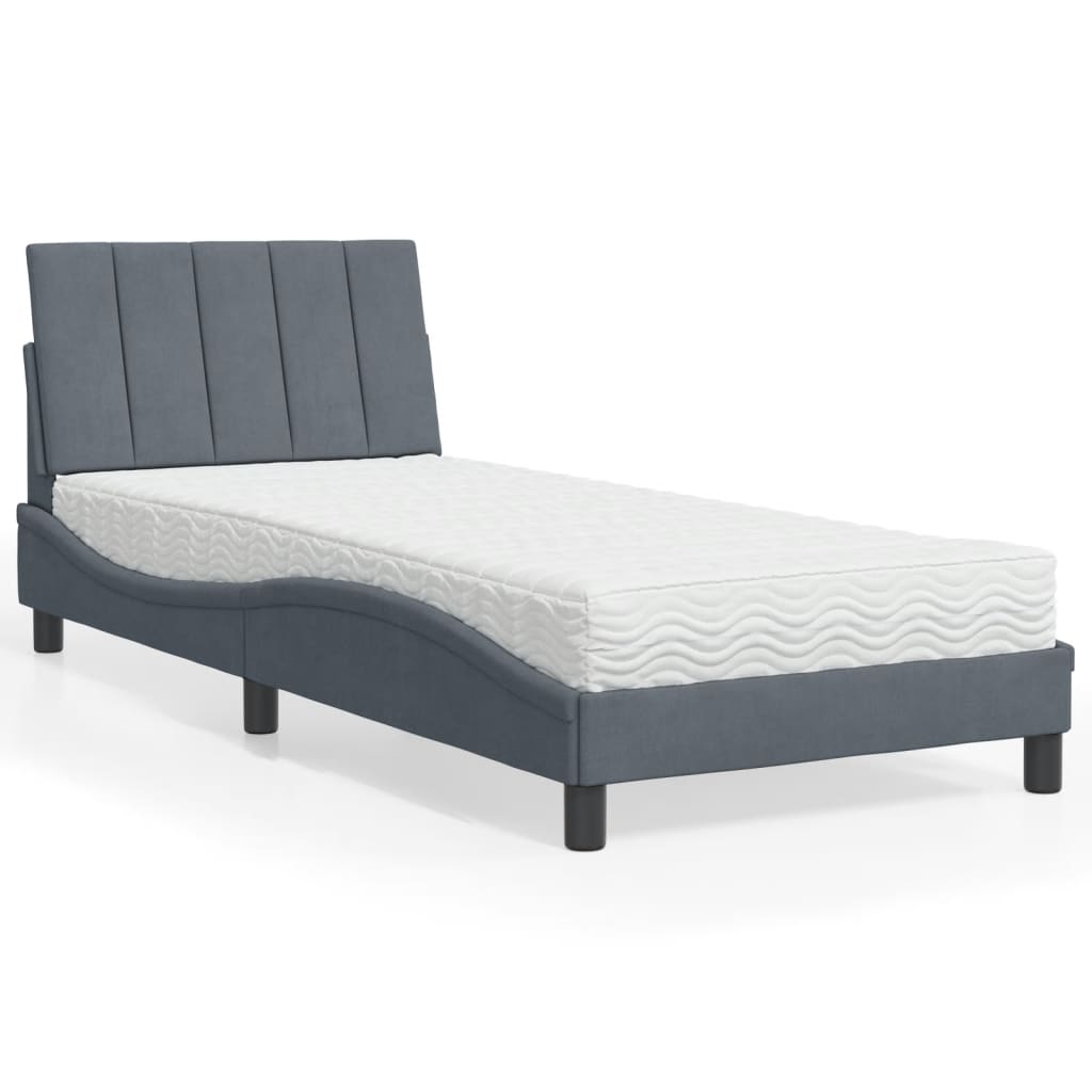 vidaXL Bett mit Matratze Dunkelgrau 90x190 cm Samt