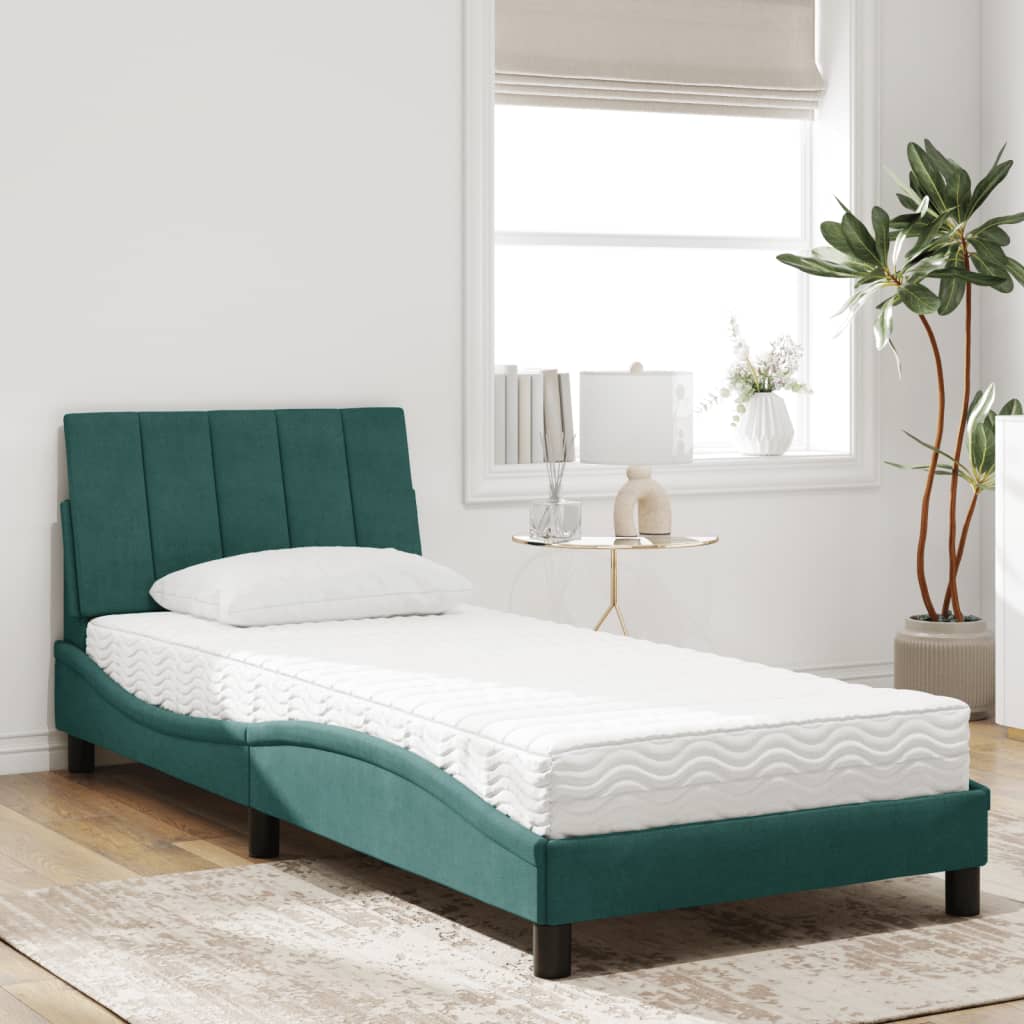 vidaXL Bed met matras fluweel donkergroen 90x190 cm afbeelding