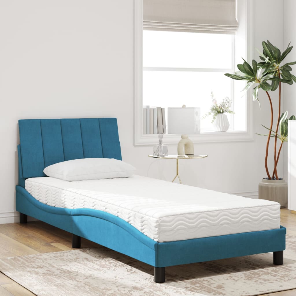 vidaXL Bed met matras fluweel blauw 90x190 cm afbeelding