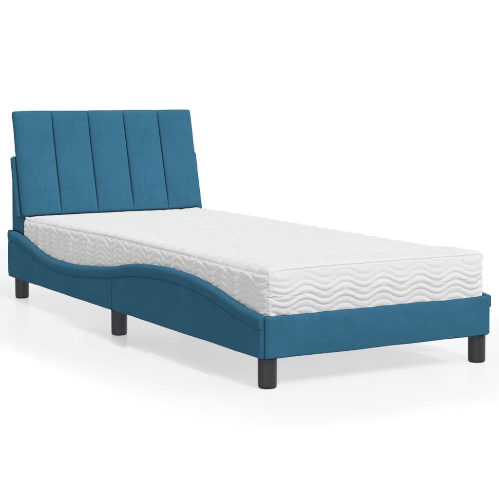 vidaXL Bett mit Matratze Blau 90x190 cm Samt