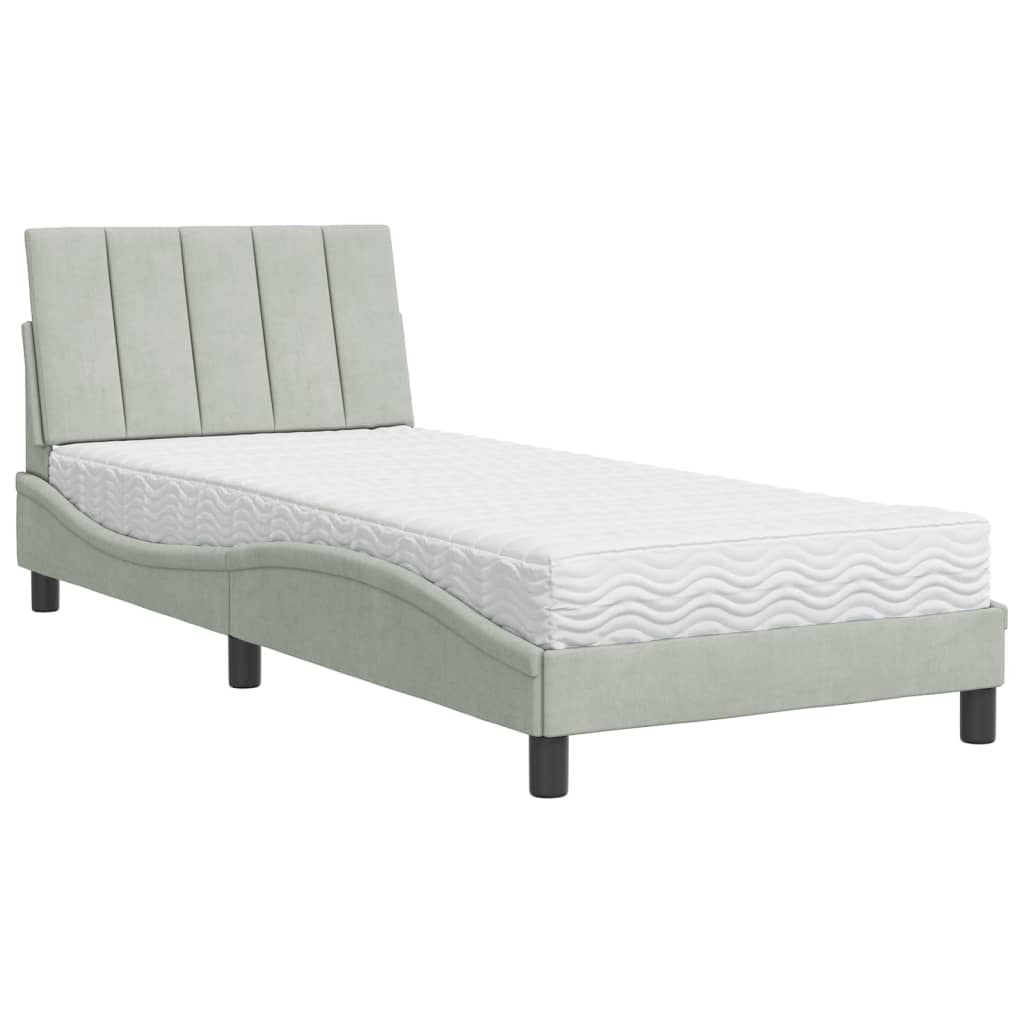 vidaXL Bed met matras "Hanko" fluweel lichtgrijs 90x200 cm grijs, foto 3