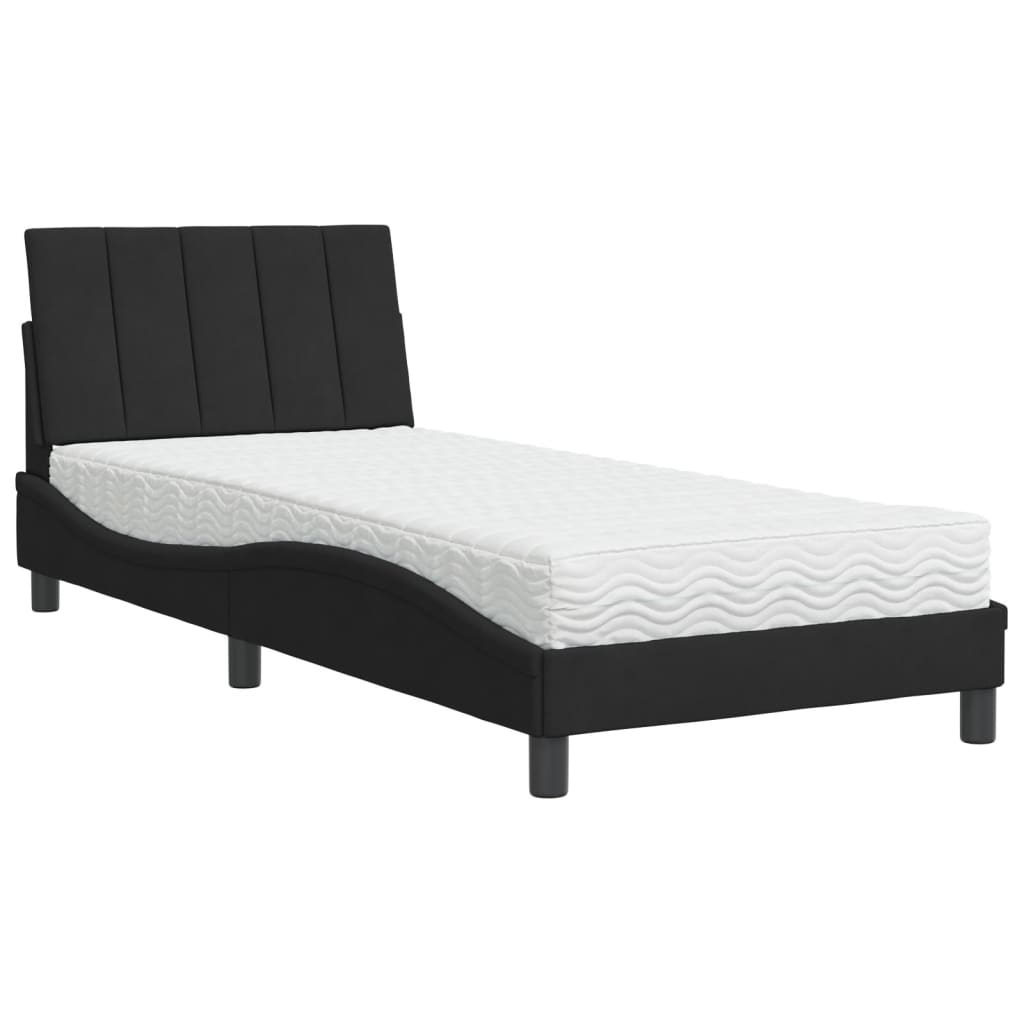 vidaXL Pat cu saltea, Hanko, negru, 90x200 cm, catifea