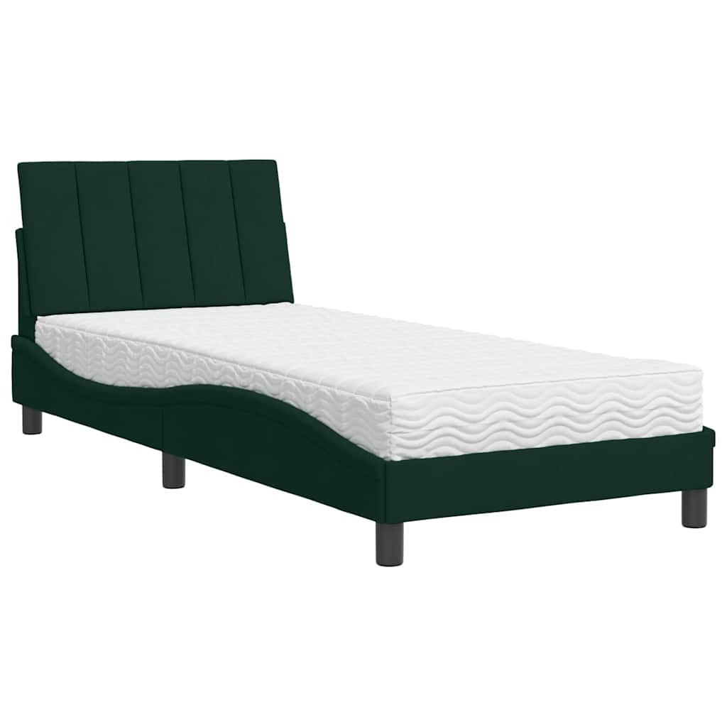 vidaXL Bed met matras "Hanko" fluweel donkergroen 90x200 cm groen, foto 3