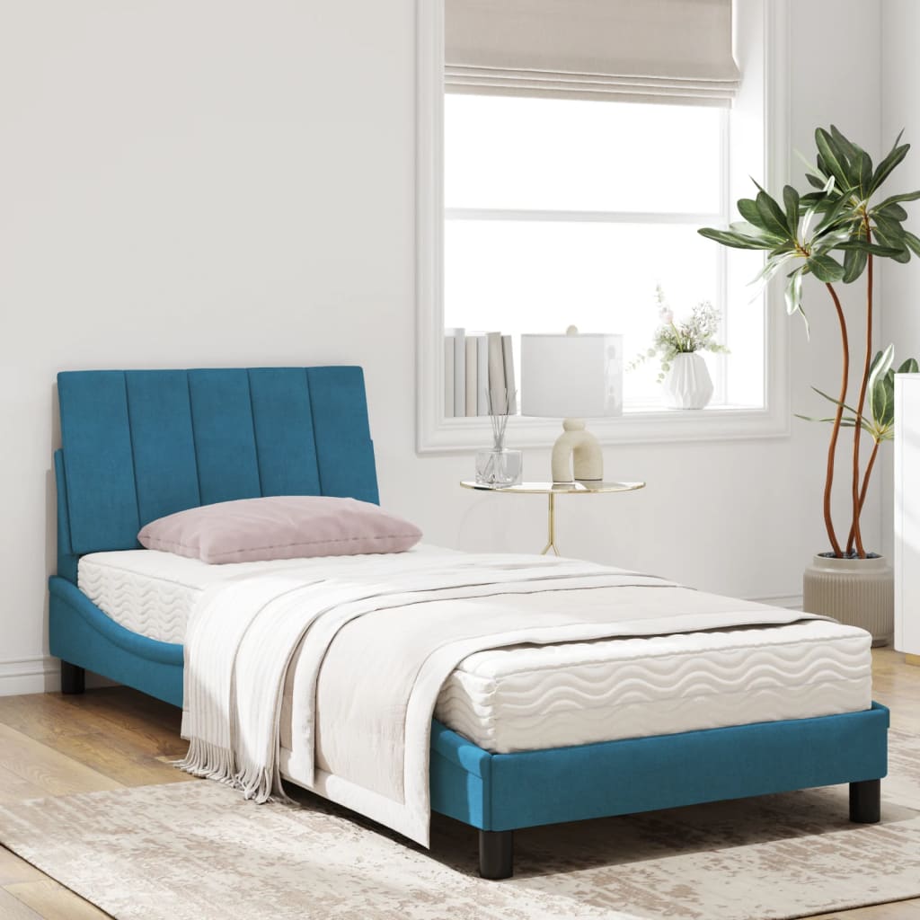 Thumbnail - vidaXL Bett mit Matratze "Hanko" Blau 90x200 cm Samt