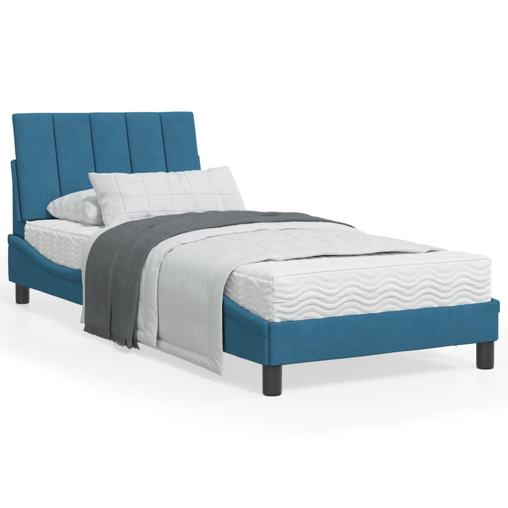 Bett mit Matratze Blau 90×200 cm Samt