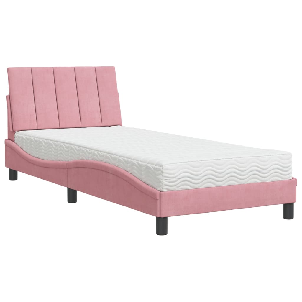 vidaXL Postel s matrací růžová 90 x 200 cm samet