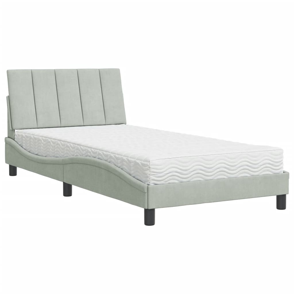 vidaXL Bed met matras "Hanko" fluweel lichtgrijs 100x200 cm grijs, foto 3