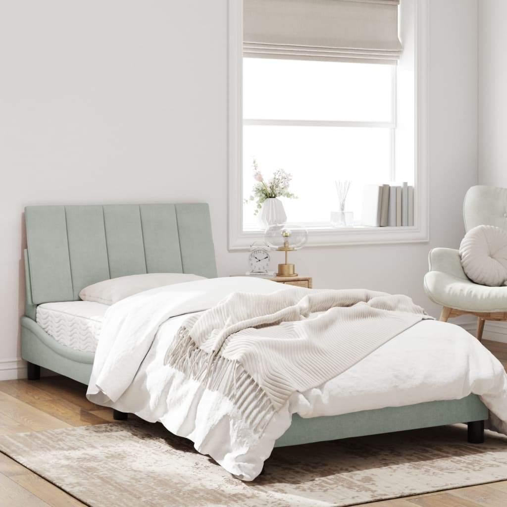 vidaXL Bed met matras "Hanko" fluweel lichtgrijs 100x200 cm grijs, foto 2