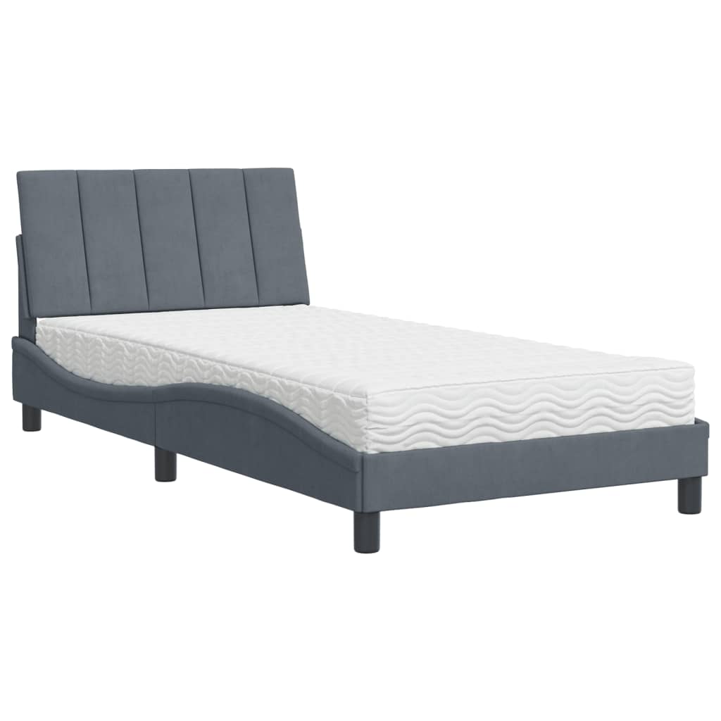 E-shop vidaXL Posteľ s matracom Hanko tmavosivý 100x200 cm zamat