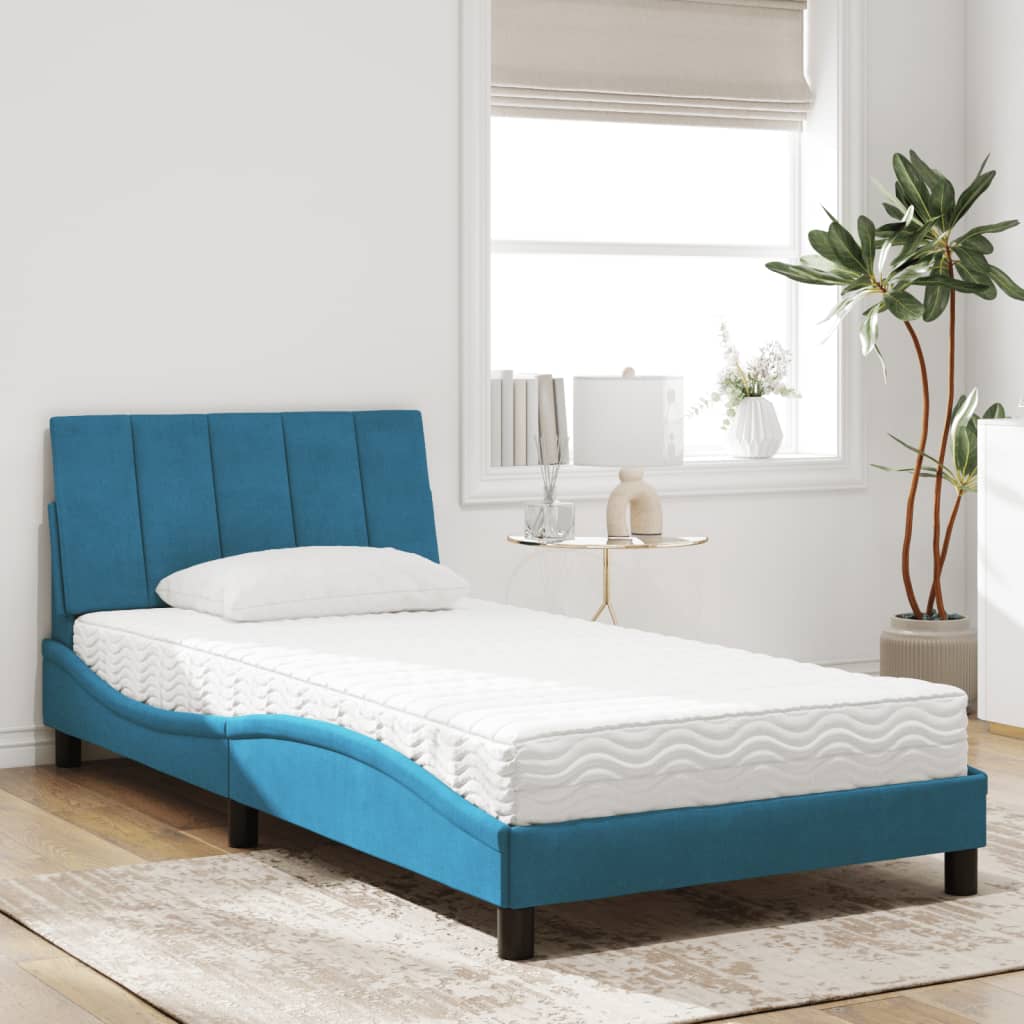 vidaXL Bed met matras fluweel blauw 100x200 cm afbeelding