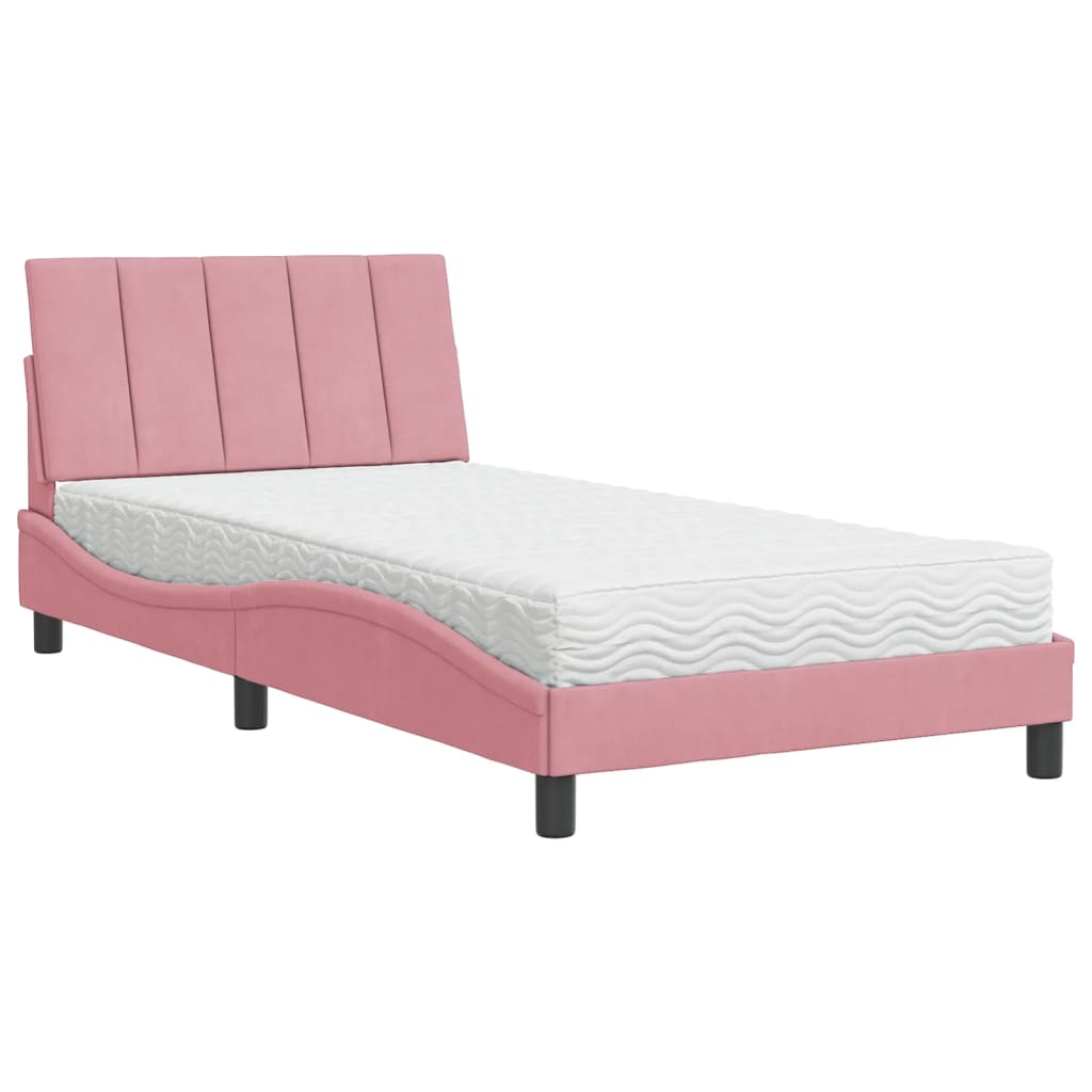 Thumbnail - vidaXL Bett mit Matratze "Hanko" Rosa 100x200 cm Samt