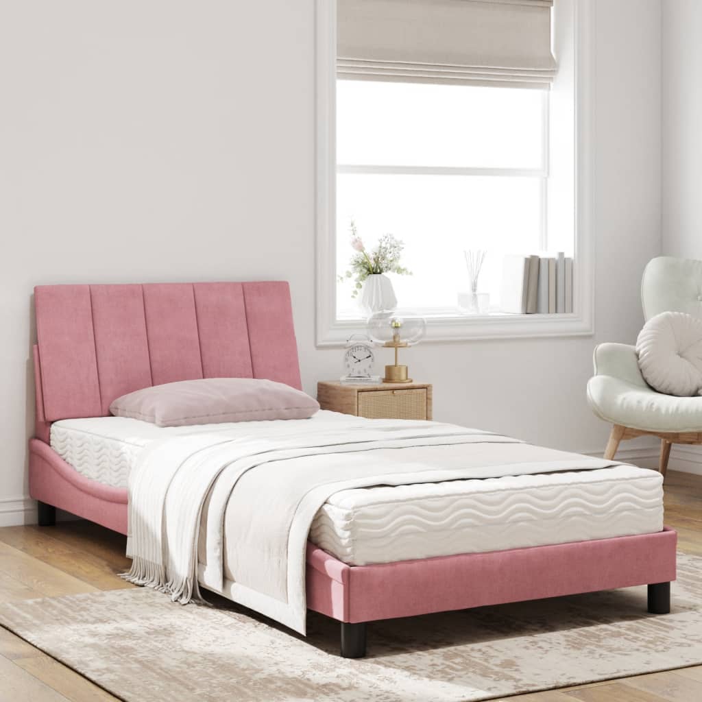 Thumbnail - vidaXL Bett mit Matratze "Hanko" Rosa 100x200 cm Samt