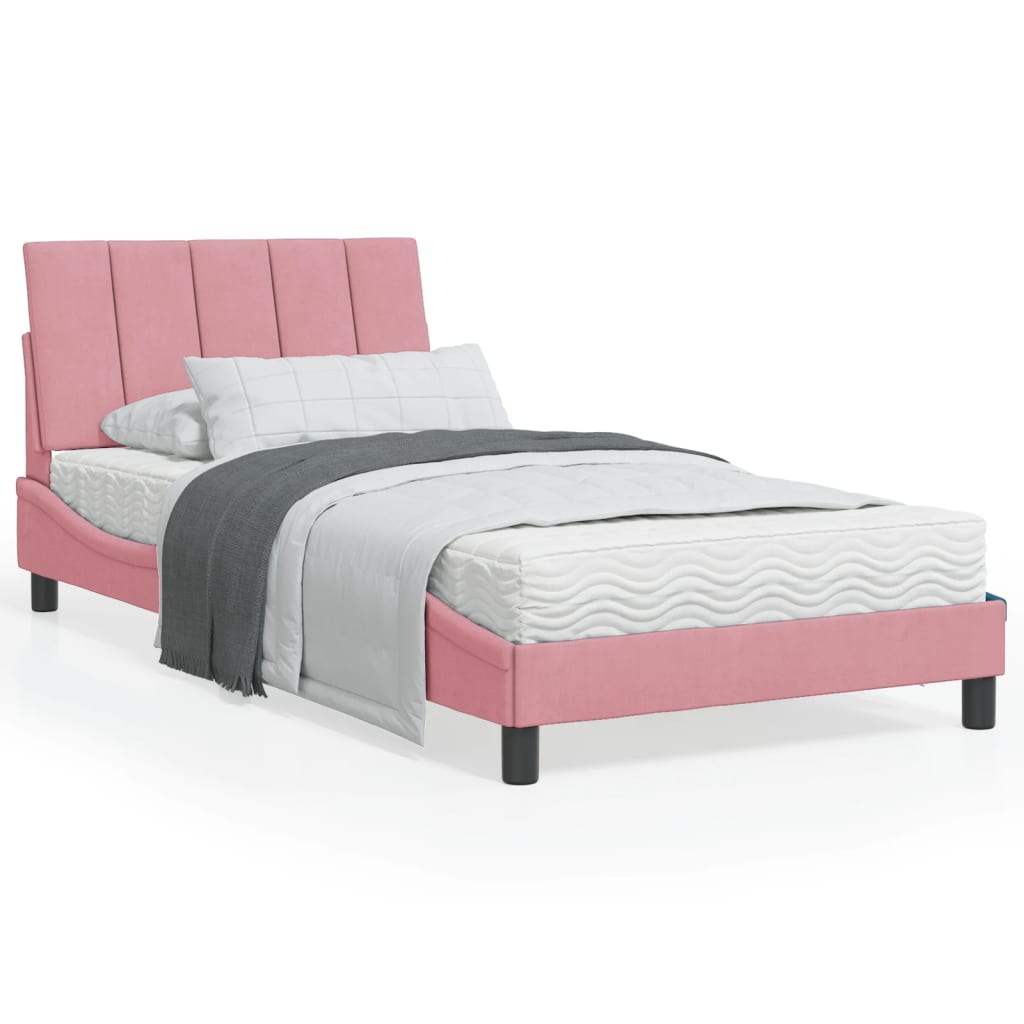 vidaXL Bett mit Matratze "Hanko" Rosa 100x200 cm Samt