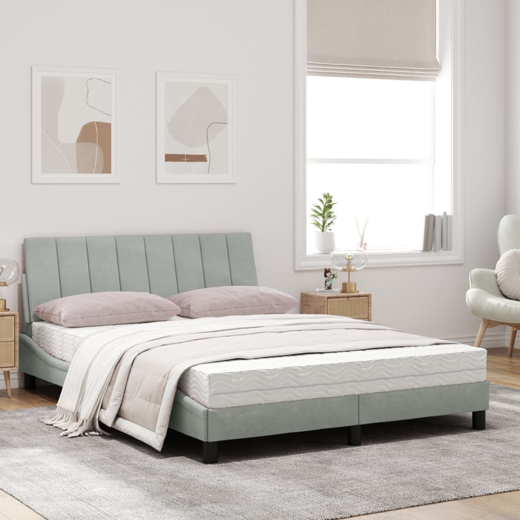 vidaXL Bed met matras fluweel lichtgrijs 120x200 cm afbeelding