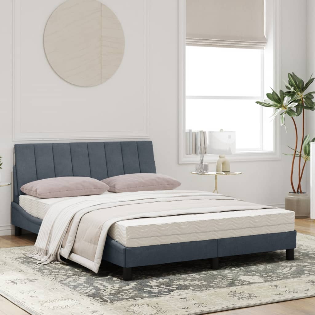 Thumbnail - vidaXL Bett mit Matratze "Hanko" Dunkelgrau 120x200 cm Samt