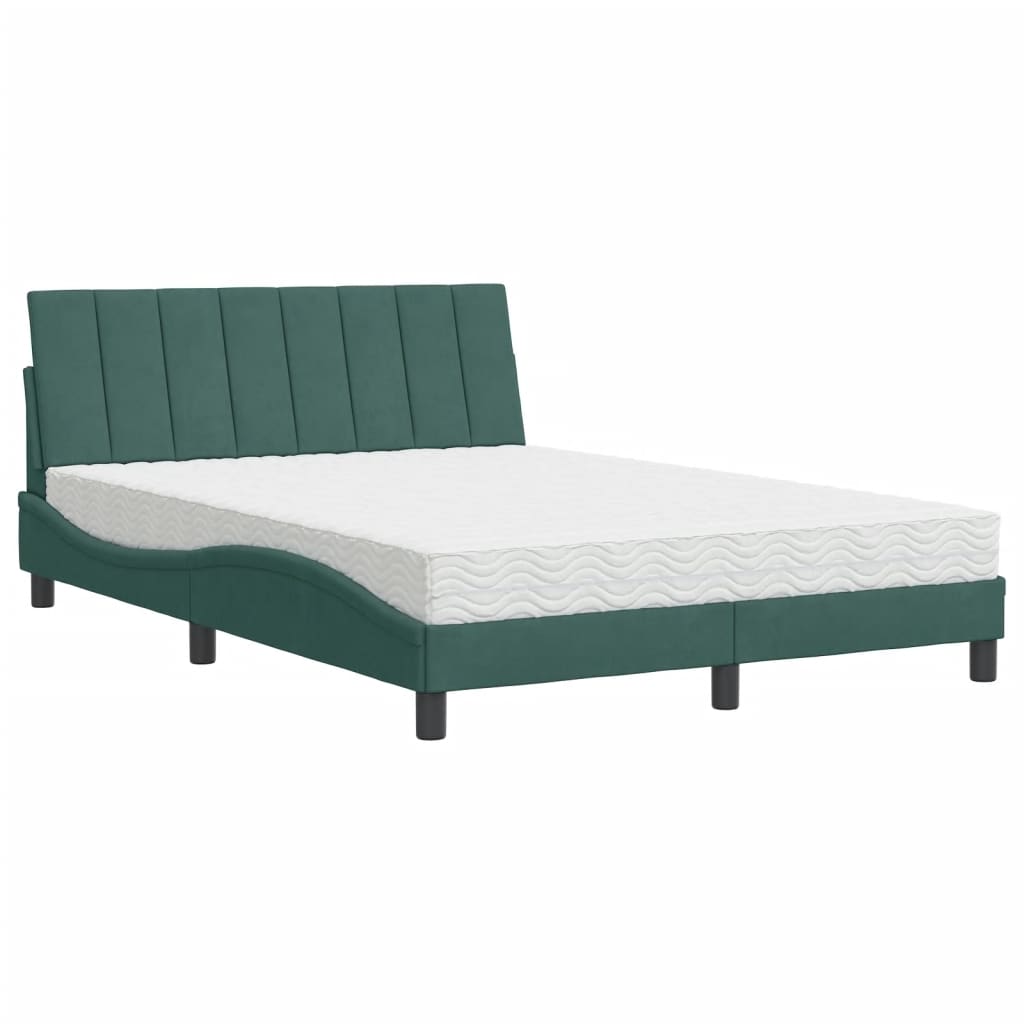 Thumbnail - vidaXL Bett mit Matratze "Hanko" Dunkelgrün 120x200 cm Samt