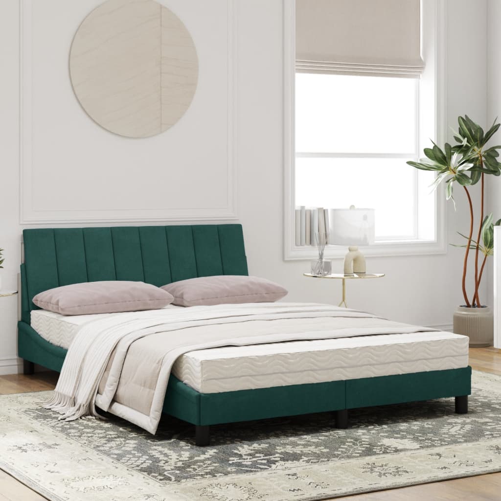 Thumbnail - vidaXL Bett mit Matratze "Hanko" Dunkelgrün 120x200 cm Samt