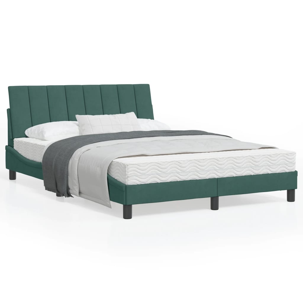 Thumbnail - vidaXL Bett mit Matratze "Hanko" Dunkelgrün 120x200 cm Samt