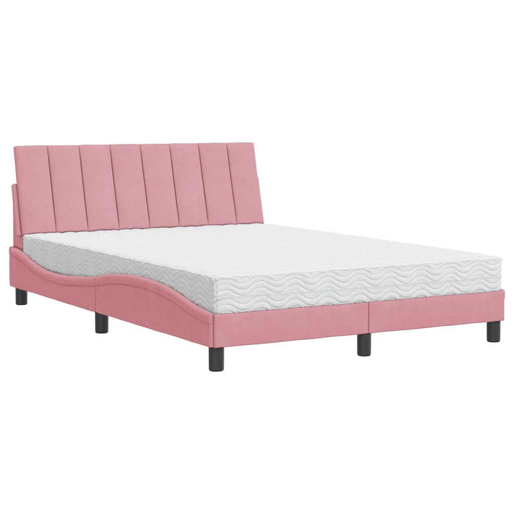 Thumbnail - vidaXL Bett mit Matratze "Hanko" Rosa 120x200 cm Samt