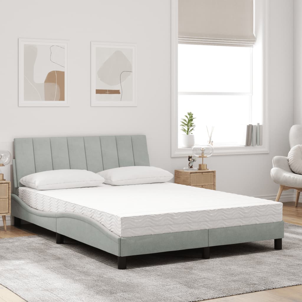 vidaXL Bed met matras "Hanko" fluweel lichtgrijs 140x190 cm grijs, foto 2