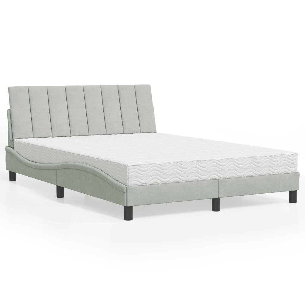 vidaXL Bett mit Matratze "Hanko" Hellgrau 140x190 cm Samt