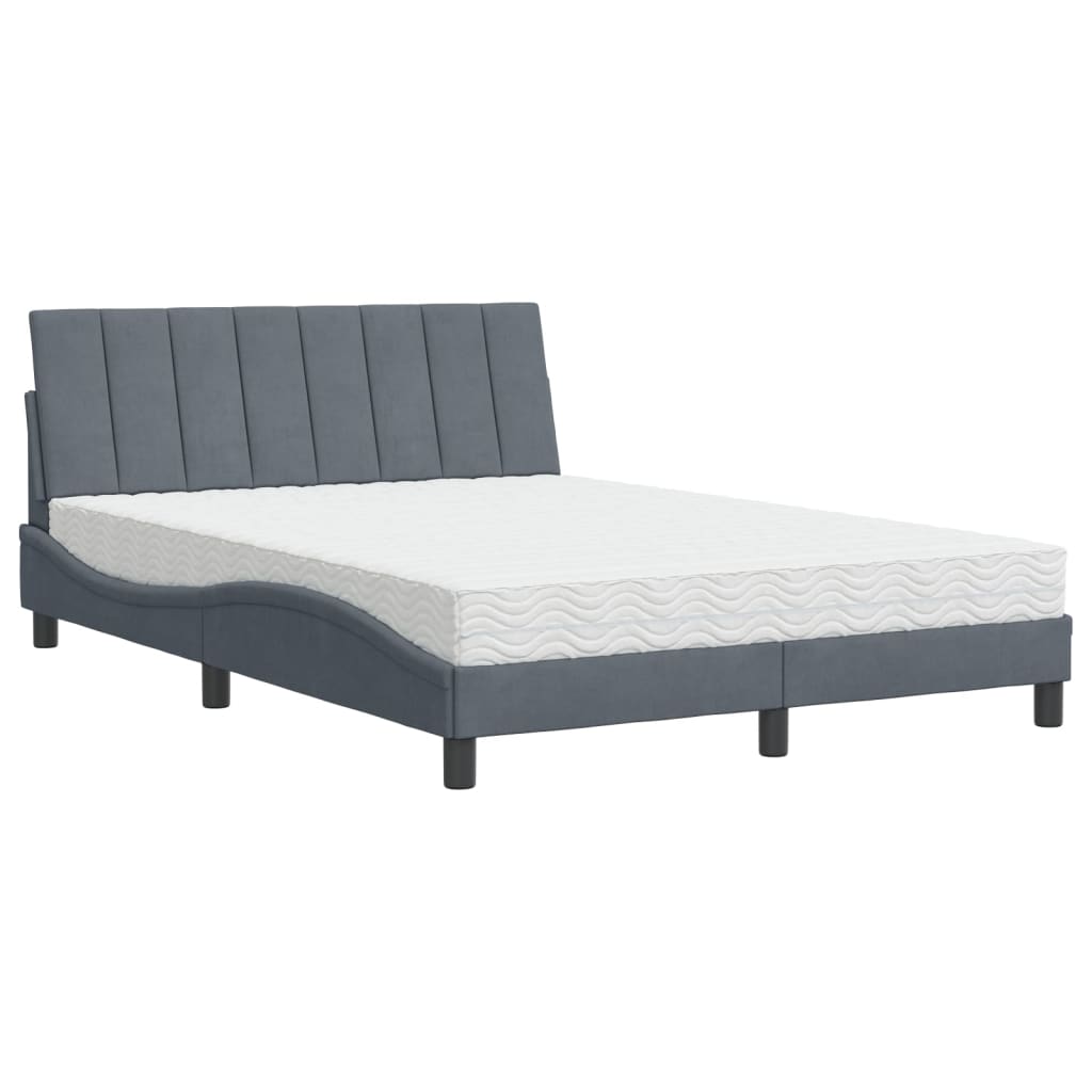 vidaXL Bed met matras "Hanko" fluweel donkergrijs 140x190 cm grijs, foto 3