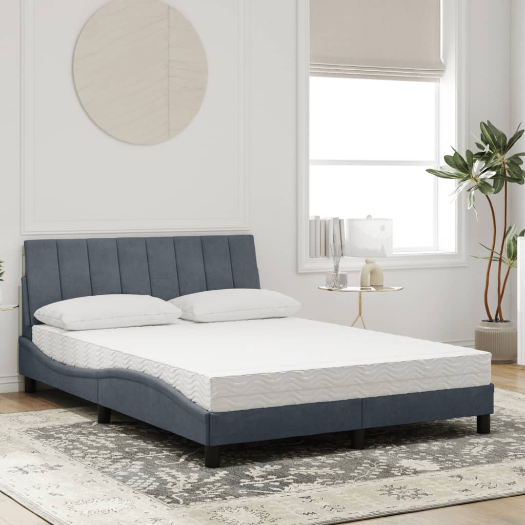 vidaXL Bed met matras "Hanko" fluweel donkergrijs 140x190 cm grijs, foto 2