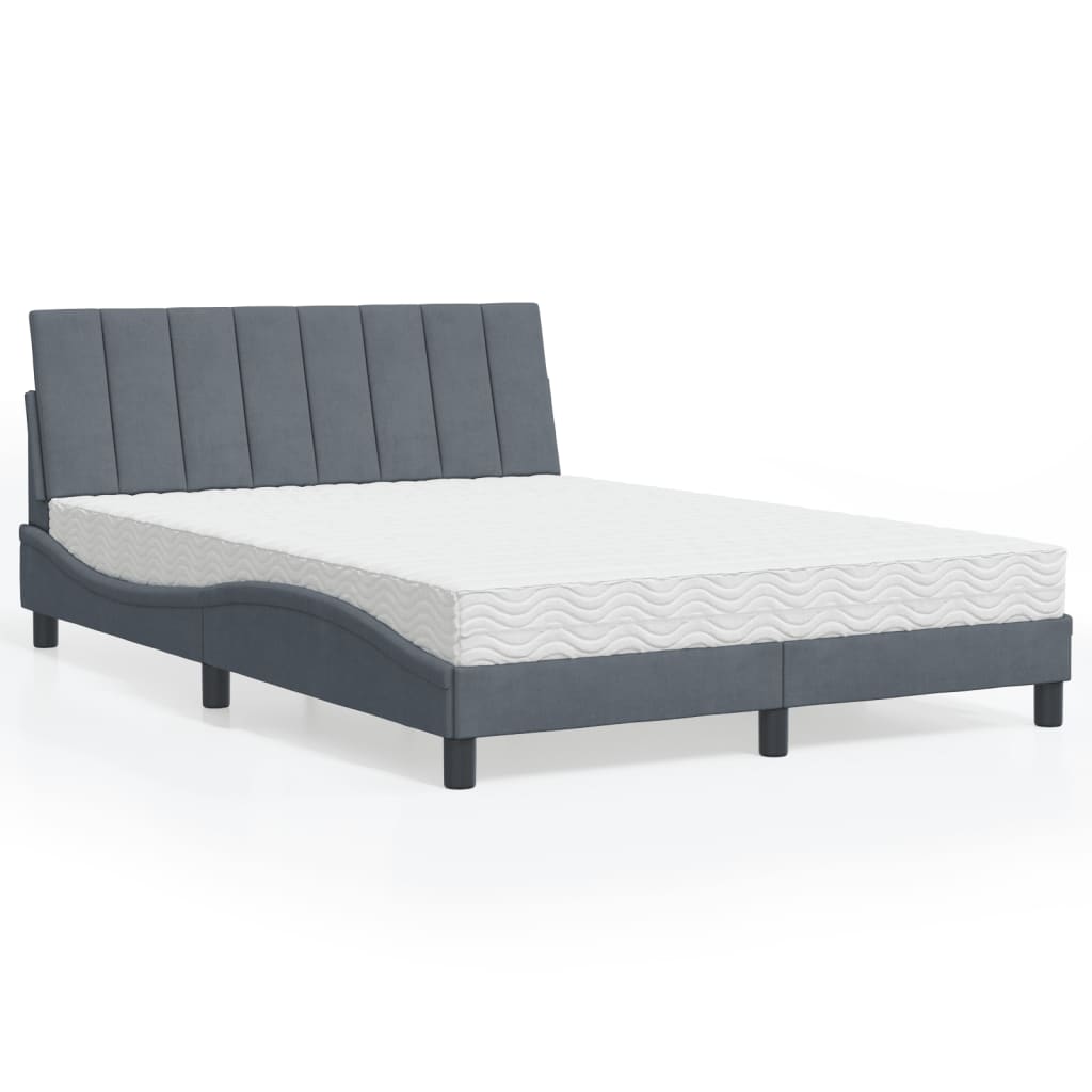 Bett mit Matratze Dunkelgrau 140×190 cm Samt