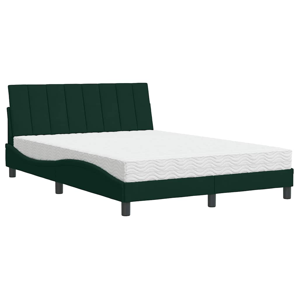 vidaXL Bed met matras "Hanko" fluweel donkergroen 140x190 cm groen, foto 3
