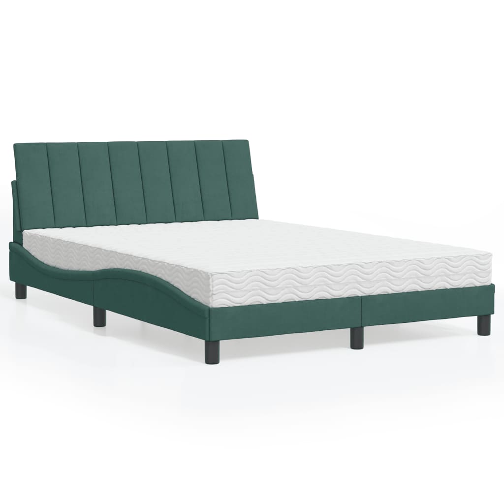 vidaXL Bett mit Matratze Dunkelgrün 140x190 cm Samt