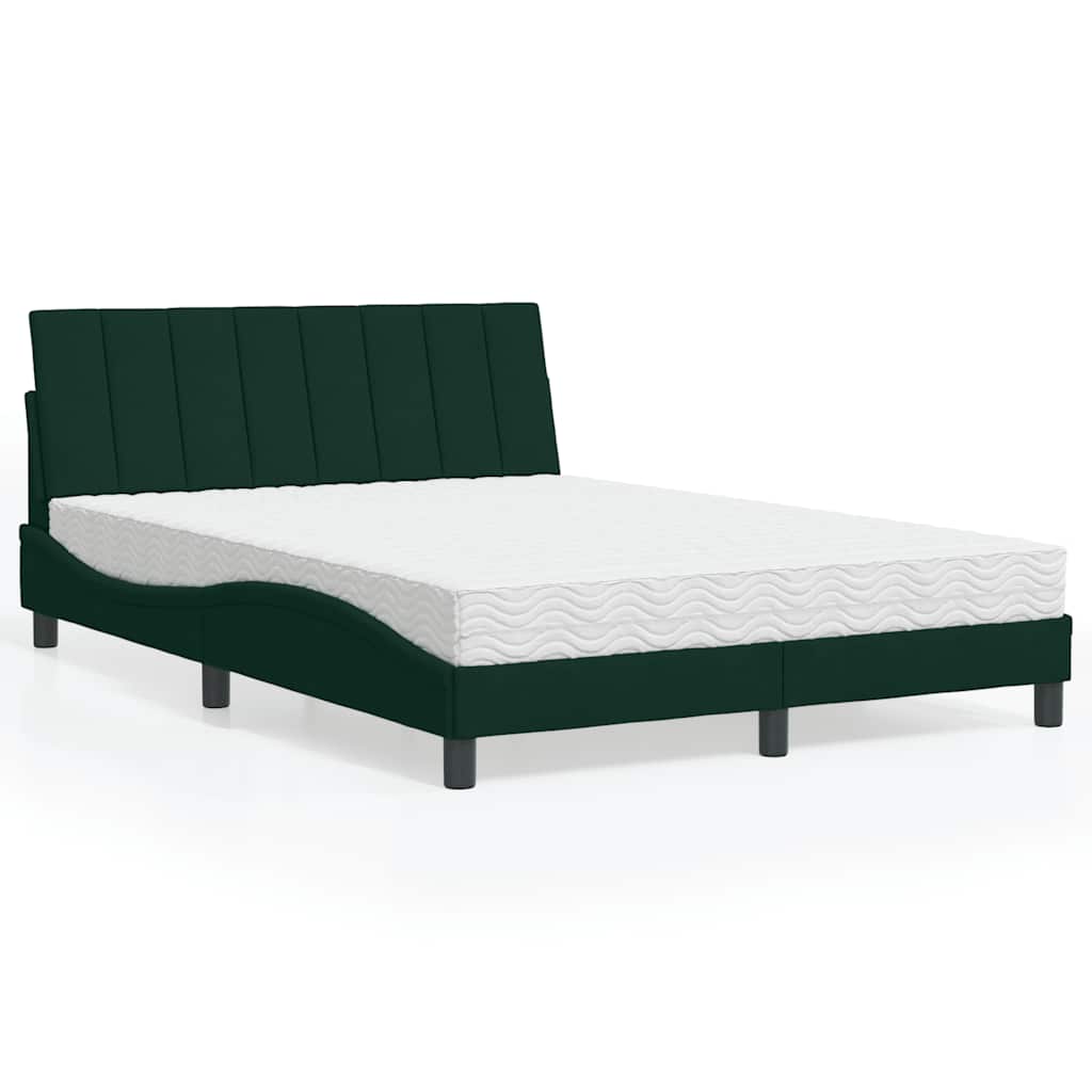 vidaXL Bett mit Matratze "Hanko" Dunkelgrün 140x190 cm Samt