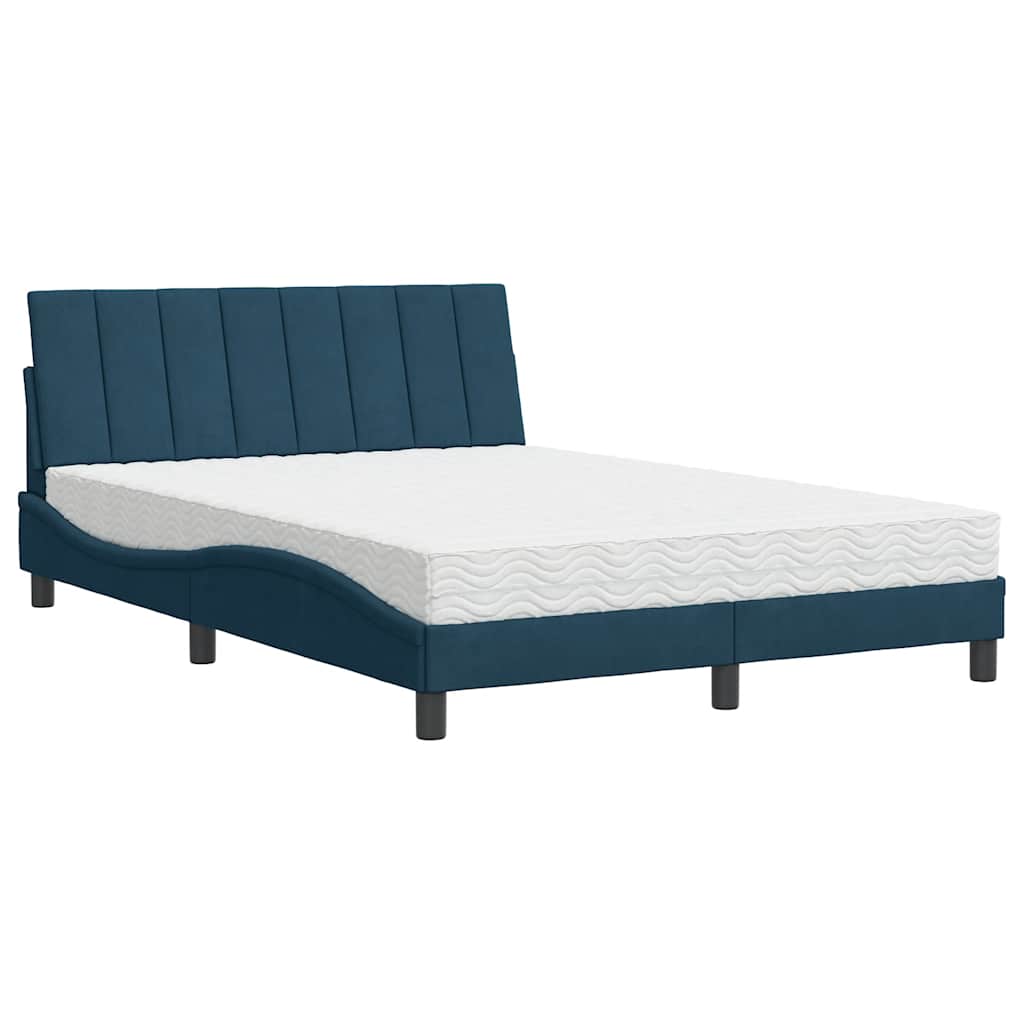 Thumbnail - vidaXL Bett mit Matratze "Hanko" Blau 140x190 cm Samt
