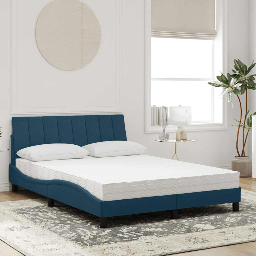 vidaXL Bett mit Matratze "Hanko" Blau 140x190 cm Samt