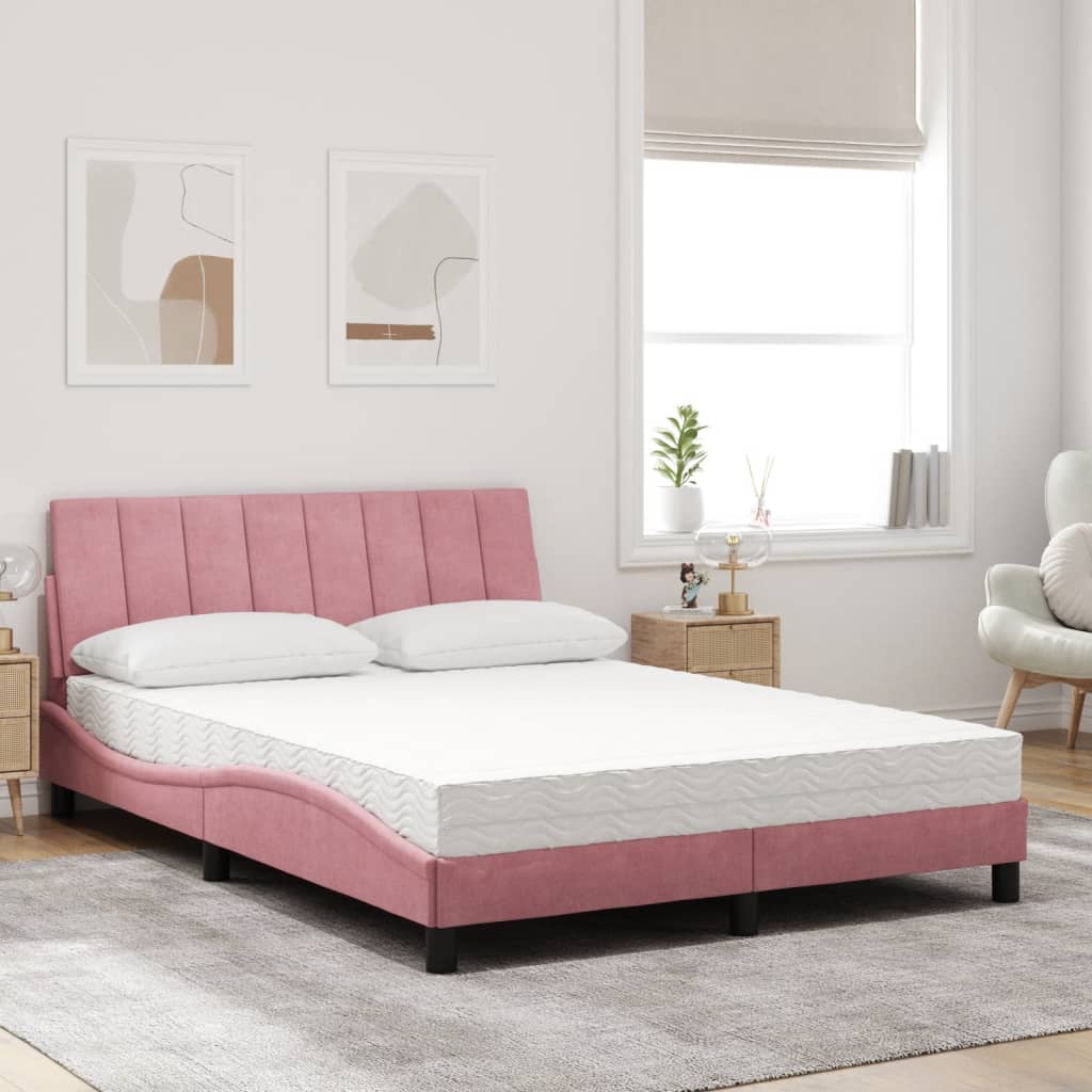Thumbnail - vidaXL Bett mit Matratze "Hanko" Rosa 140x190 cm Samt