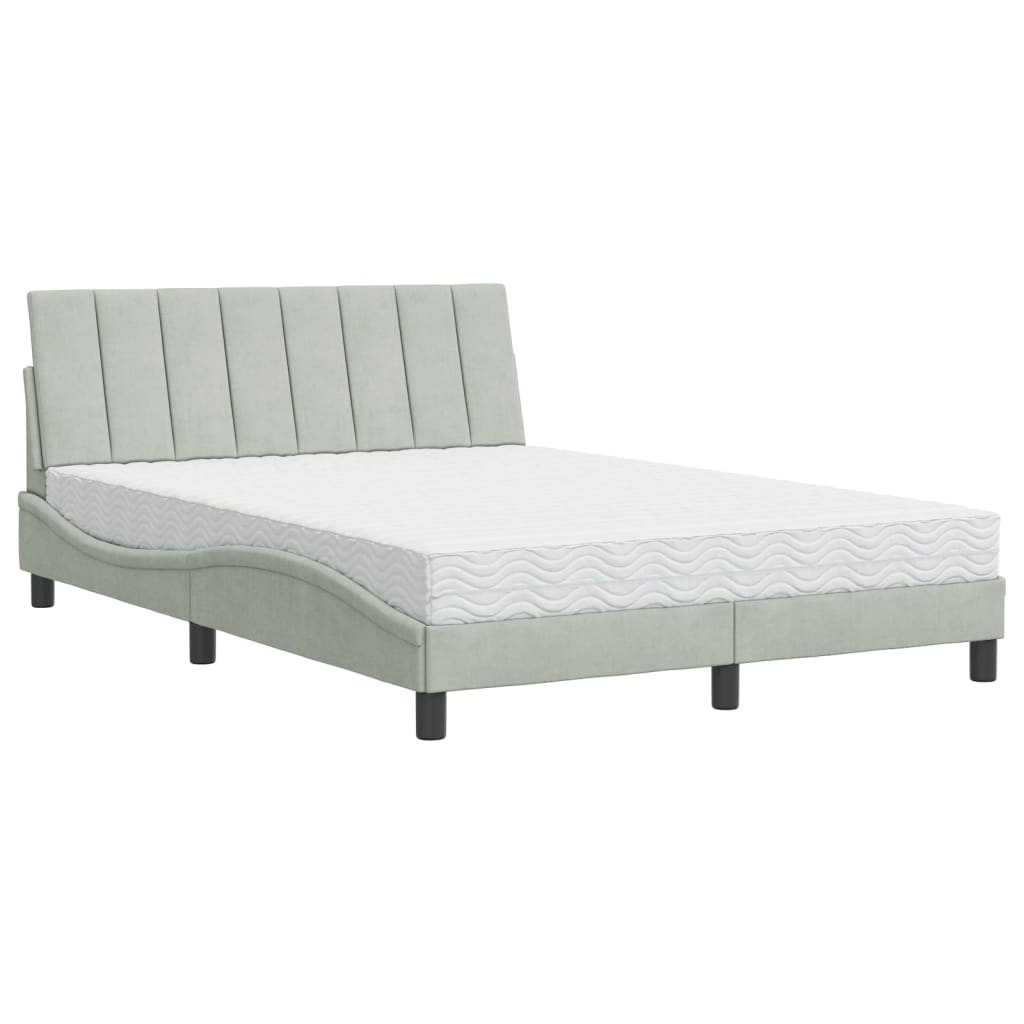 Thumbnail - vidaXL Bett mit Matratze "Hanko" Hellgrau 140x200 cm Samt
