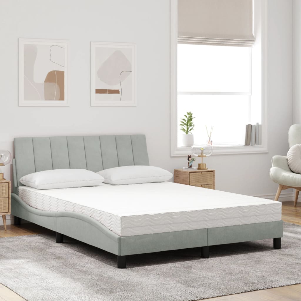 vidaXL Bed met matras fluweel lichtgrijs 140x200 cm afbeelding