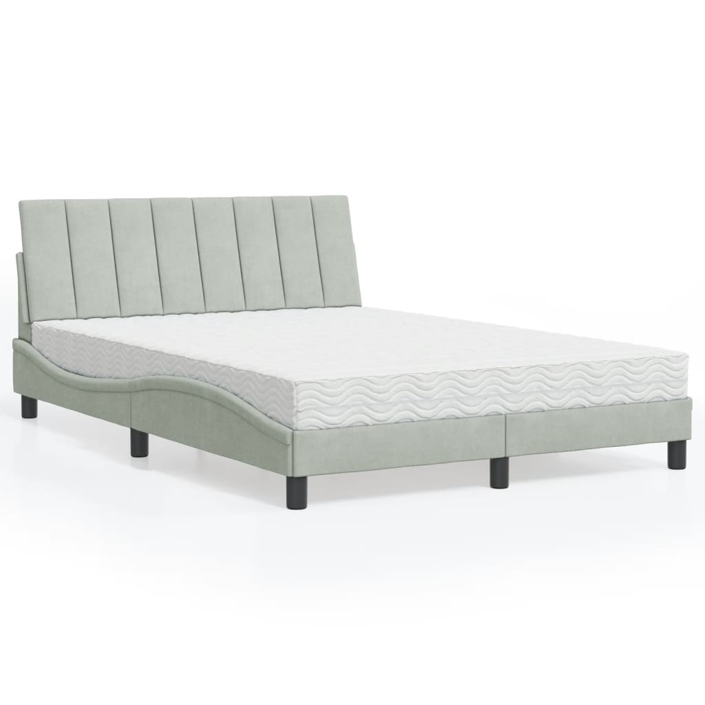 Thumbnail - vidaXL Bett mit Matratze "Hanko" Hellgrau 140x200 cm Samt