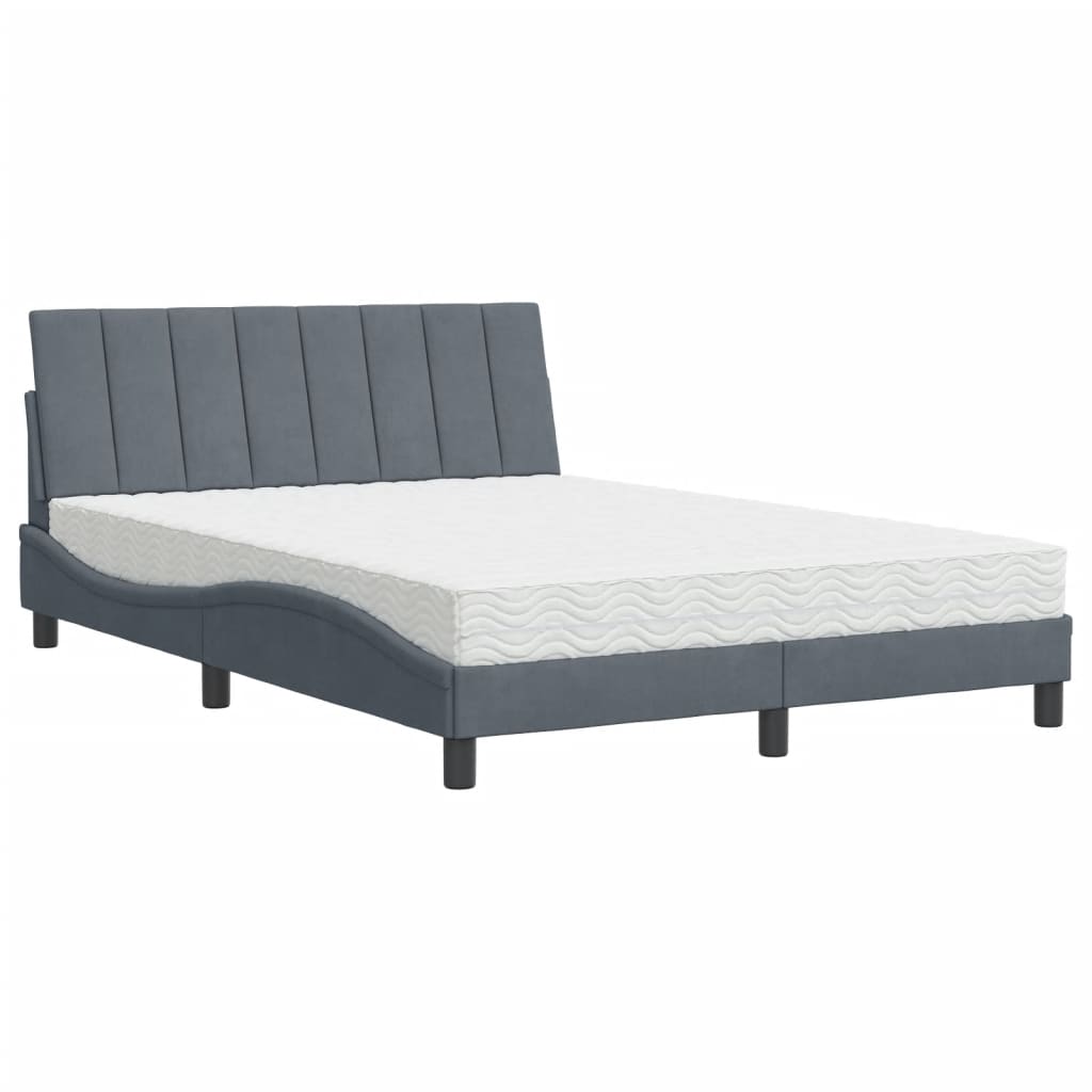 Thumbnail - vidaXL Bett mit Matratze "Hanko" Dunkelgrau 140x200 cm Samt