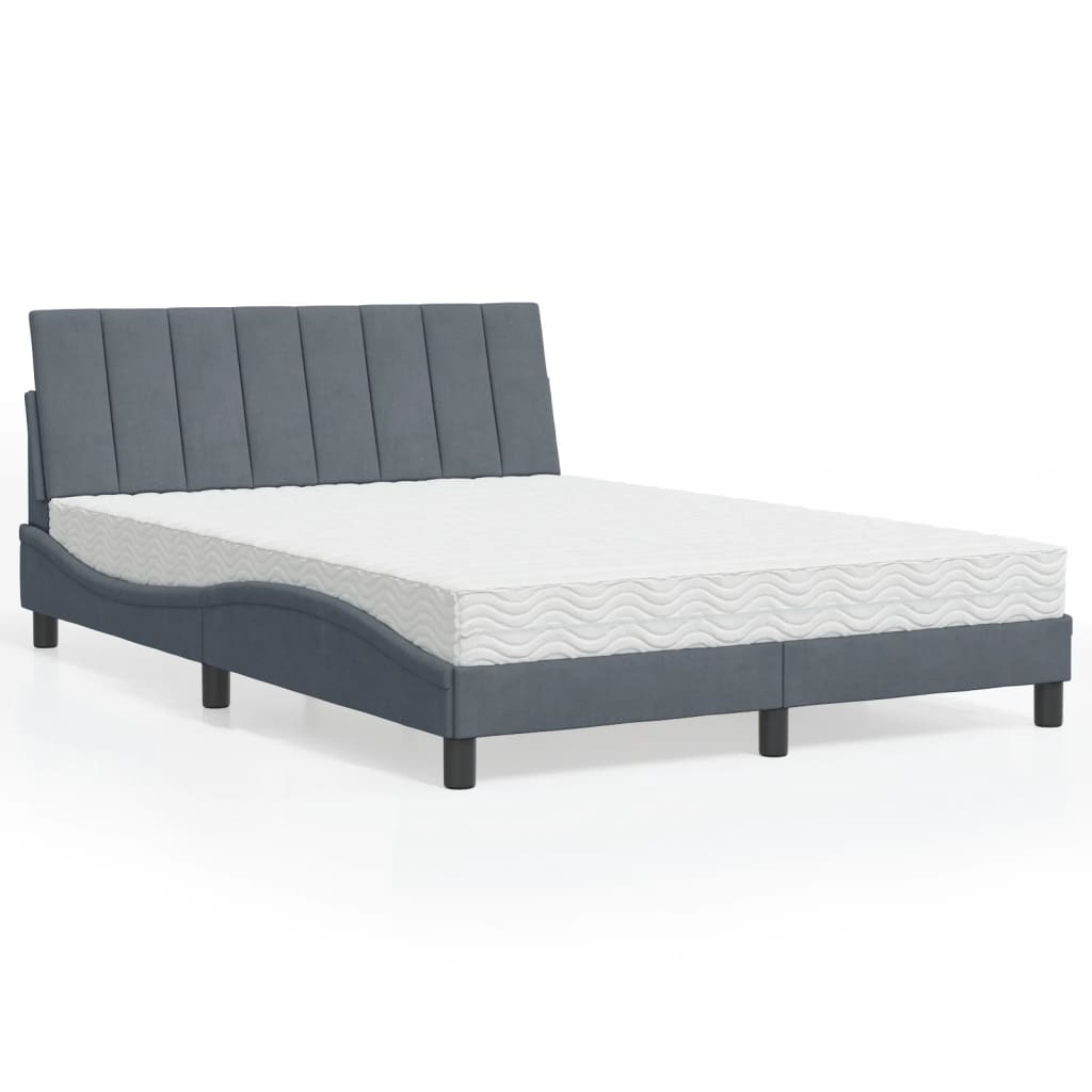vidaXL Bett mit Matratze "Hanko" Dunkelgrau 140x200 cm Samt