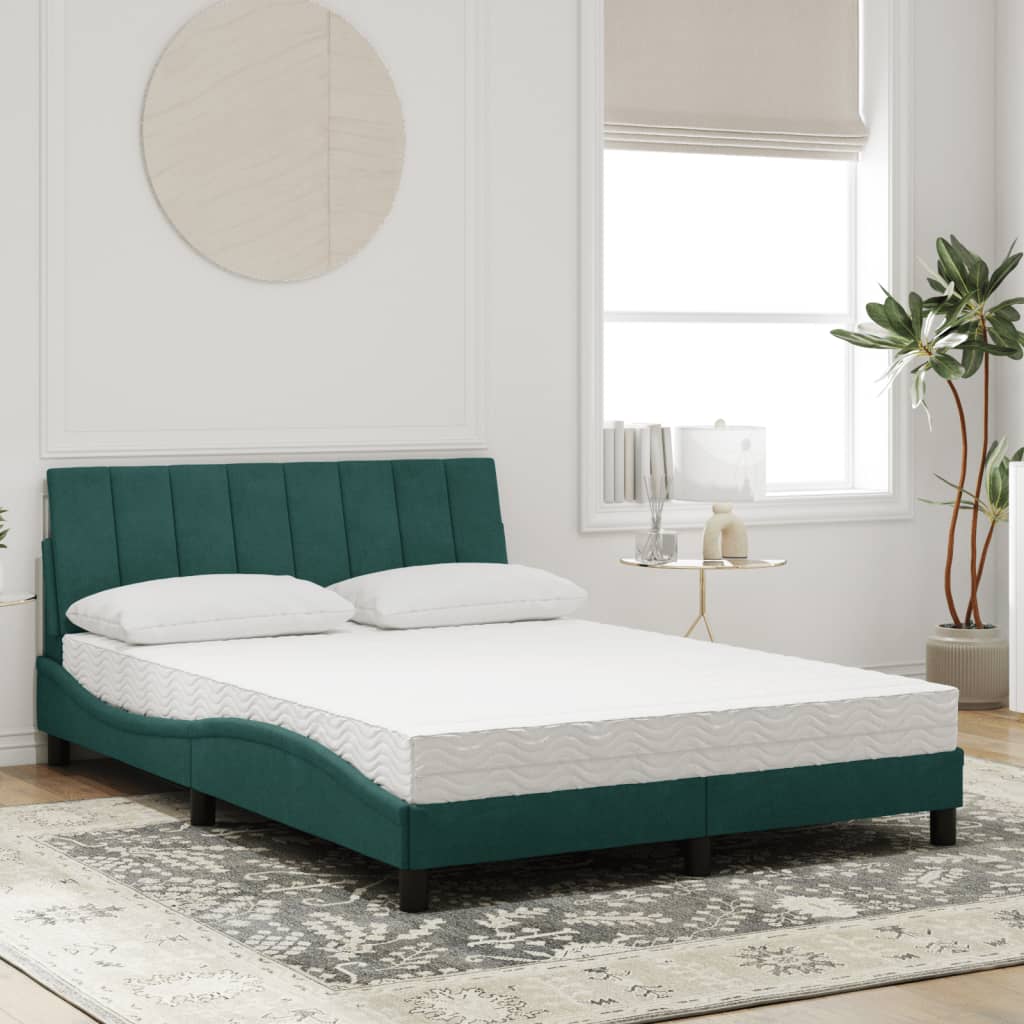 vidaXL Bed met matras fluweel donkergroen 140x200 cm afbeelding