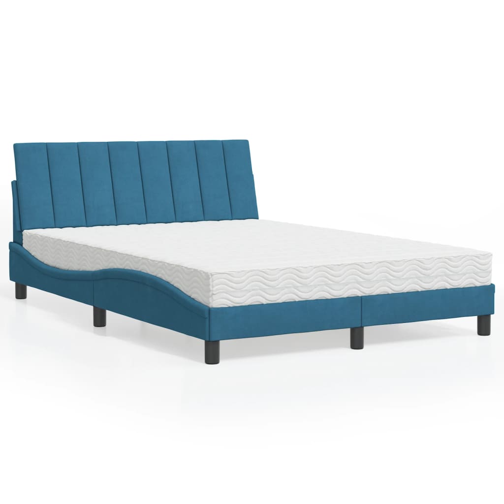 Bett mit Matratze Blau 140×200 cm Samt