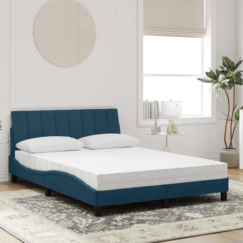 vidaXL Bett mit Matratze "Hanko" Blau 140x200 cm Samt